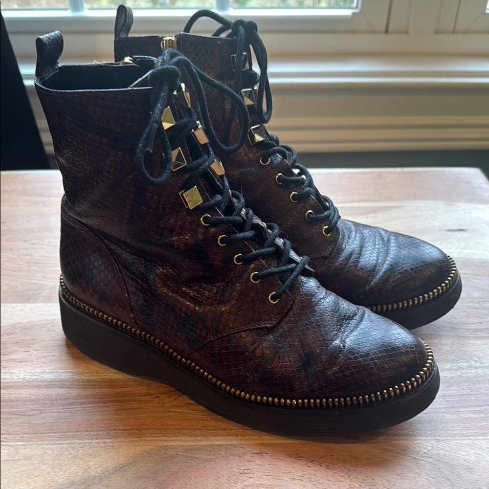 Michael Kors Brown Ankle Booties with Lace-Up Design